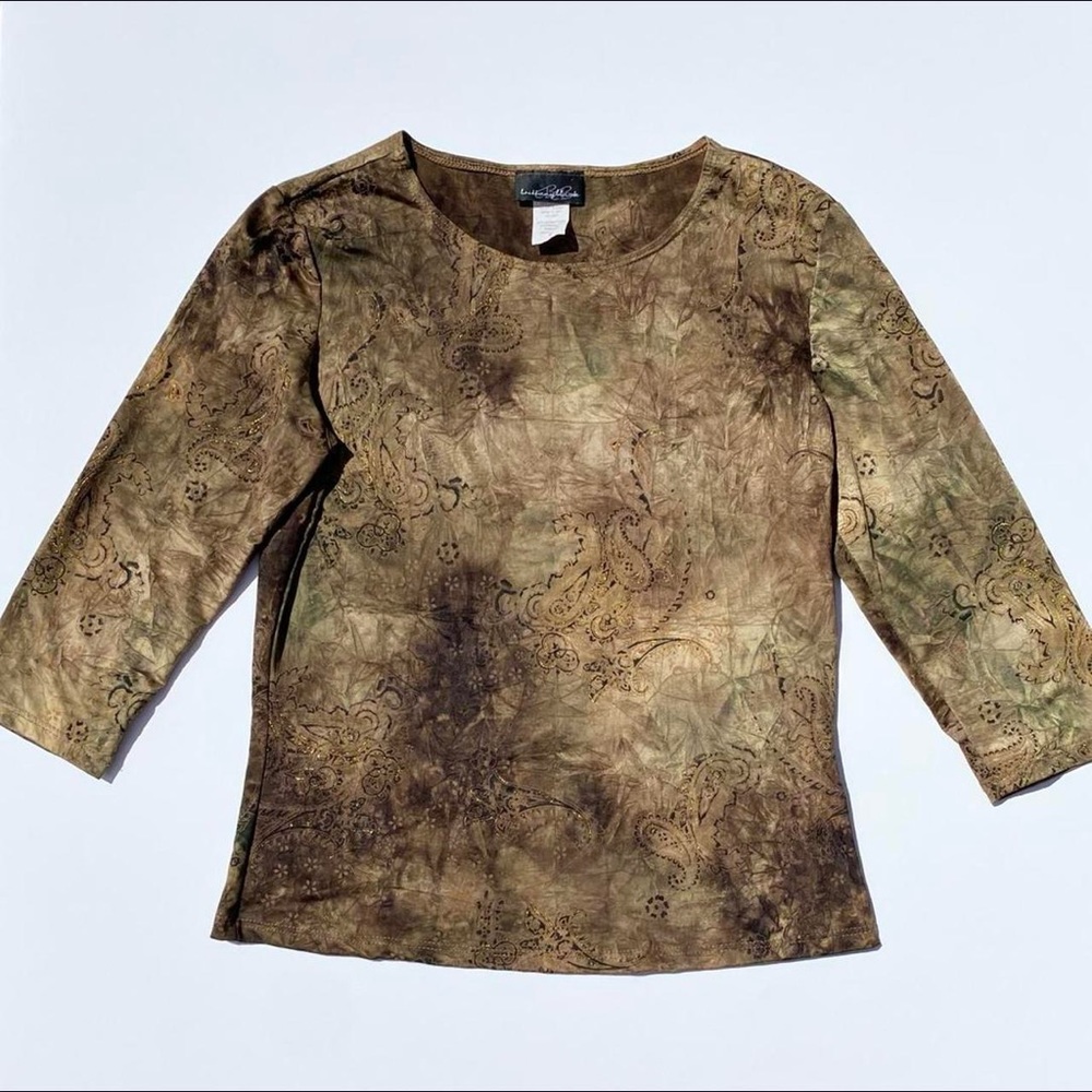 Vintage 90s Brittany Black paisley 3/4  Long Sleeve Top Womens Medium Fairycore